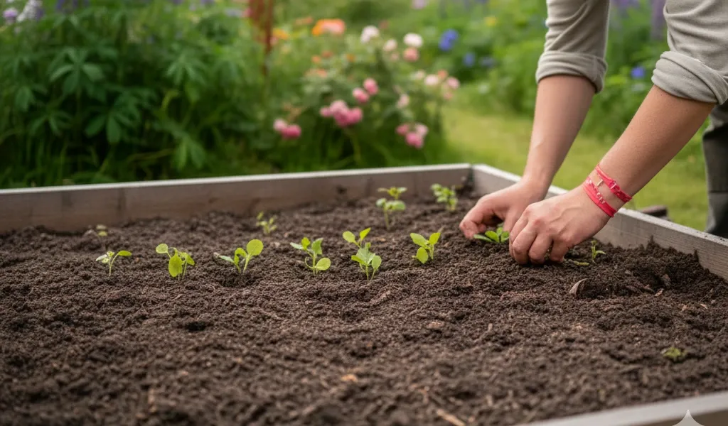 Frodig trädgård med gröna växter, blommor och bär - inspiration för odling